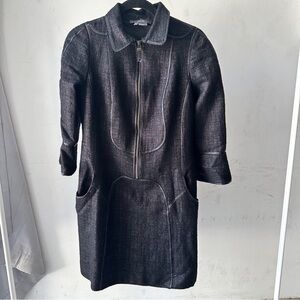 Per Se Wool Tweed Zip Dress with Faux Leather Lining
